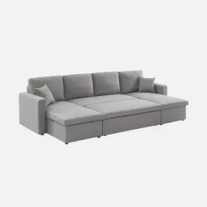 sweeek. 4-seater panoramic sofa bed in fabric Urban Dark Heather Grey 281x142x86 cm