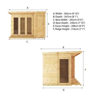 Mercia 10 x 8ft Premium Contemporary Summerhouse With Side Shed No