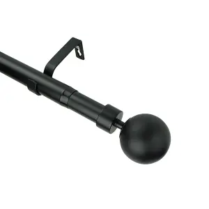 GoodHome Araxos Matt Black Extendable Ball Single curtain pole set, (L)1200mm-2100mm (Dia)28mm