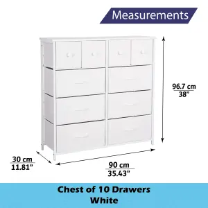 White Chest Of Drawers With Metal Frame, 10 Large Deep Fabric Drawers Organiser Storage