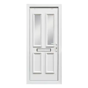 4 panel Diamond bevel Frosted Glazed White LH External Front Door set, (H)2055mm (W)840mm