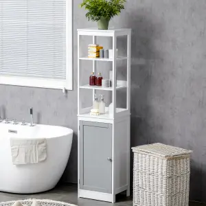 kleankin Bathroom Tall Storage Cabinet Organizer Tower w/ Door Shelves White