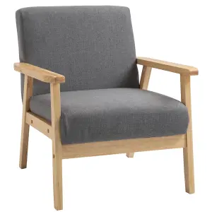 HOMCOM Accent Chair with Wood Frame Wide Seat Linen Armchair Grey