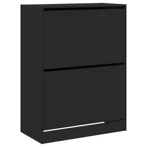 Shoe Cabinet with 2 Flip-Drawers Black 80x42x108 cm