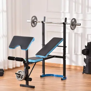 HOMCOM Adjustable Weight Bench with Leg Developer Barbell Rack for Home Gym