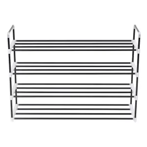 Shoe Rack with 4 Shelves Metal and Plastic Black