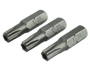 Faithfull  Security S2 Grade Steel Screwdriver Bits T30S x 25mm (Pack 3) FAISBT3025S