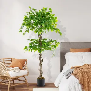 Costway 150 CM Artificial Faux Ficus Tree Fake Greenery Potted Plant with 882 Leaves