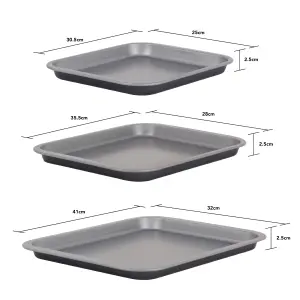 Baker & Salt 3 Piece Oven Tray Set 1x30cm, 1x36cm, 1x41cm. Premium 2 Coat Easy Release Non-Stick for Cooking, Roasting and Baking