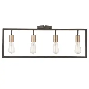 York Bar Brushed Matt Steel Bronze effect 4 Lamp LED Ceiling light