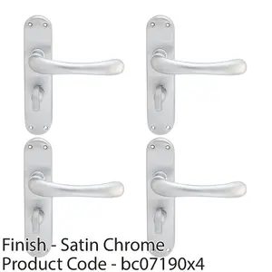 4 PACK - Rounded Smooth Bathroom Latch Door Handle - Satin Chrome Lever on Backplate