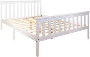 White Wooden Bed Frame Double 4ft6 Slatted Bed