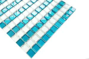 Glass mosaic on mesh for bathroom or kitchen 300mm x 300mm - Blue stripes