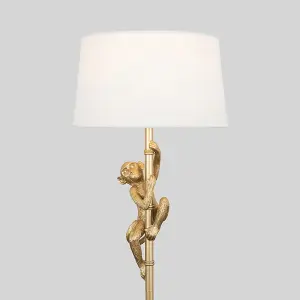 ValueLights Modern Gold Hanging Monkey Design Floor Lamp With White Tapered Shade - Includes 6w LED Bulb 3000K Warm White