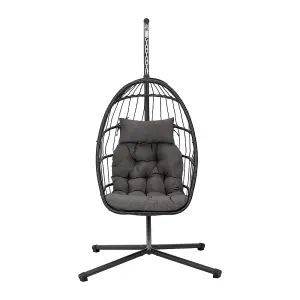 Outdoor Garden 195cm H Hanging Chair with Stand and Cushion in Grey