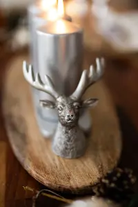 Christmas Silver Stag Pillar Candle Holder