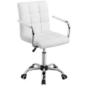 Yaheetech PU Leather Modern Office Chair with Armrests - White