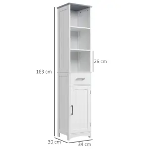 kleankin Tall Bathroom Storage Cabinet, Slim Freestanding Linen Tower, White