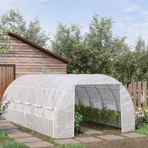 Outsunny 6 x 3 x 2 m Polytunnel Greenhouse Pollytunnel Tent w/ Steel Frame White