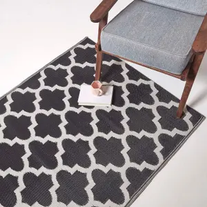 Homescapes Nola Geometric Black & White Outdoor Rug, 120 x 180 cm