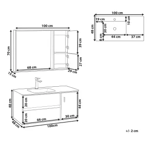 Bathroom Vanity Set with Mirrored Cabinet 100 cm Light Wood and Black TERUEL