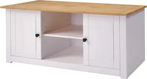 Panama 2 Door 1 Shelf Flat Screen TV Unit in White and Natural Wax Finish