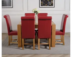 Kuba 125 x 80 cm Chunky Oak Small Dining Table and 6 Chairs Dining Set with Washington Burgundy Leather Chairs