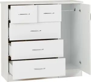 Nevada 1 Door 5 Drawer Low Wardrobe White Gloss