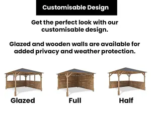 Dunster House Wooden Gazebo Kit Louvre Wall 3m x 3m Pressure Treated Garden Shelter Roof Shingles Utopia