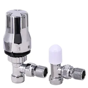 Rinse Bathrooms Thermostatic Radiator Valve 15mm x 1/2" Angled Chrome Rad TRV + Lockshield