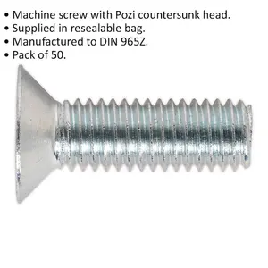 50 Pack of M8 x 25mm Pozi Head Countersunk Machine Screws - DIN 965Z Quality