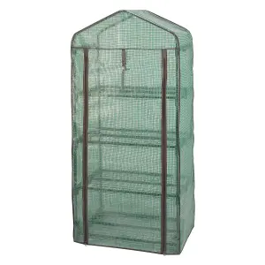 4 Tier GroZone Mini Greenhouse - Garden Growhouse with Steel Frame, PE Cover, Zip Up Panel & 4 Shelves - H150 x W70 x D50cm