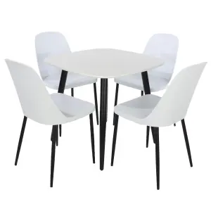 Core Products Aspen White 80cm Square Dining Table with 4 White Plastic Duo Design Chairs