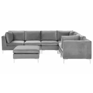 Corner Sofa with Ottoman EVJA Grey Velvet Left Hand