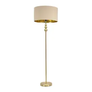 ValueLights Marissa Gold Stacked Ball Floor Lamp with Beige/Gold Shade - LED Bulb Included