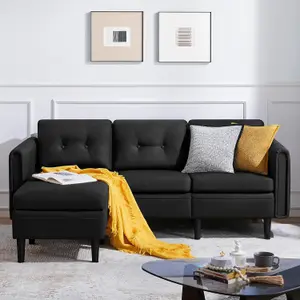 Fabric Sectional Sofa with Ottoman L-shaped Sofa Couch Reversible 3-Seater Chaise Lounge Living Room Home Office Polyester Fabric