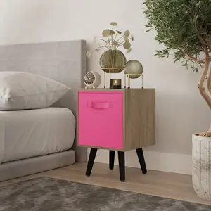 URBNLIVING 50cm Height Dark Pink 1-Drawer Cube Oak Shelving Unit with Scandinavian Black Legs