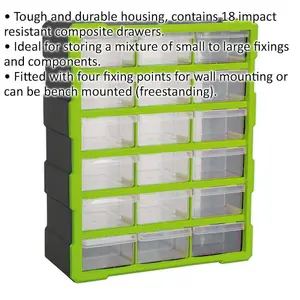 18 Drawer Parts Storage Cabinet - Green - Wall Mounted or Freestanding