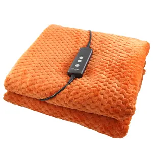 Schallen Luxury Waffle Soft Heated Warm Throw Over Blanket with Timer & 10 Heat Settings - Waffle Burnt Orange