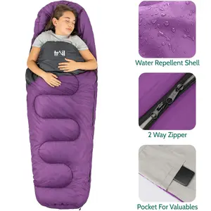 Trail Kids Sleeping Bag Mummy Hooded 3 Season Soft Warm 2 Way Zip Purple Boys Girls