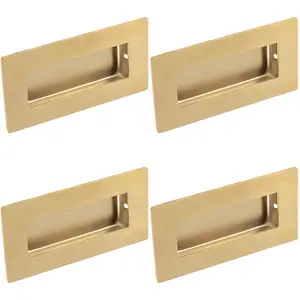 4 PACK - Recessed Sliding Door Flush Pull 102mm x 51mm 12mm Depth Satin Brass