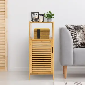 Costway Bathroom Storage Cabinet Bamboo Floor Cabinet w/ Single Door