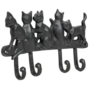 Woodside Cast Iron Cat Wall Hanger Four Hooks