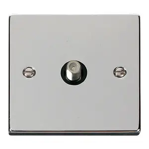 Polished Chrome Satellite Socket 1 Gang - Black Trim - SE Home