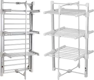 GlamHaus Heated Clothes Airer Dryer Rack Aluminium with Cover Electric 220W - Indoor - Folds Flat for Easy Storage