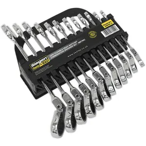 12-Piece Flexible Head Ratchet Spanner Set with 12 Point Metric Rings