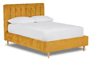 Eternal Contemporary Button-Backed Fabric Bed Base Only 6FT Super King- Pavia Mustard