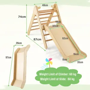 Costway 2-in-1 Triangle Climbing Set Wooden Indoor Outdoor Climbing Toy for Kids 3+