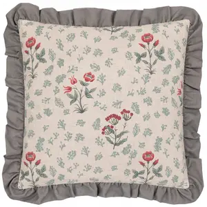 Seventy Three Linen Renata Floral Printed Ruffle Feather Rich Cushion, 50 x 50cm