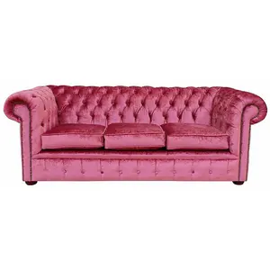 Chesterfield 3 Seater Sofa Settee Boutique Rose Velvet Fabric In Classic Style